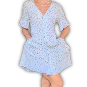 🎀 Vintage GAP Baby-Blue Floral Mini / Midi Dress 90s Coquette — Sz S